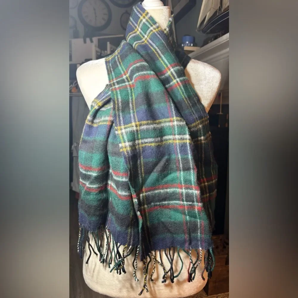 Vintage James Pringle Weavers Inverness Tartan 100% Lambswool Scarf with Fringe